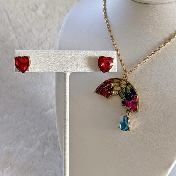 NWT Rainbow Charm Necklace & Heart Earring Set - Picture 4 of 10